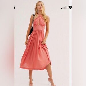 Free People Coral Pink Halter Midi Dress